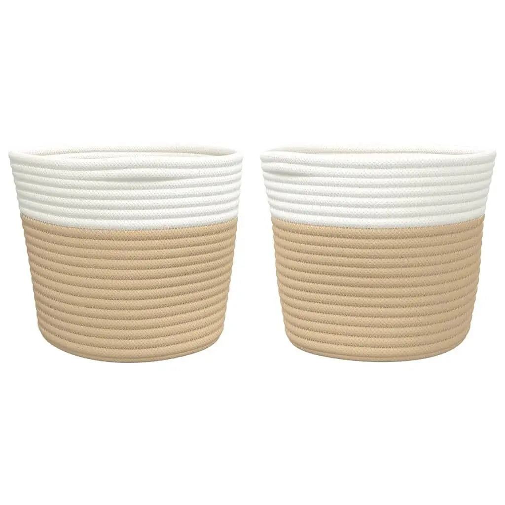 Cotton Beige and White Storage Basket