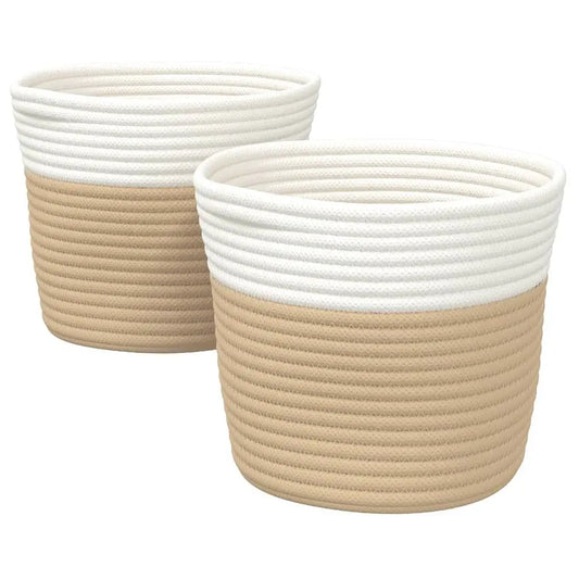 Cotton Beige and White Storage Basket