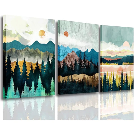 Abstract Wall Art Forest Mountain 3-piece set