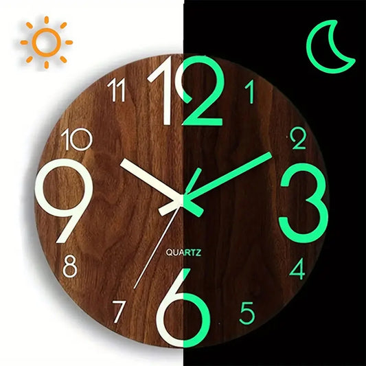 12 Inch Wooden Simple Luminous Wall Clock