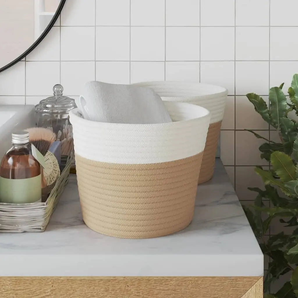 Cotton Beige and White Storage Basket