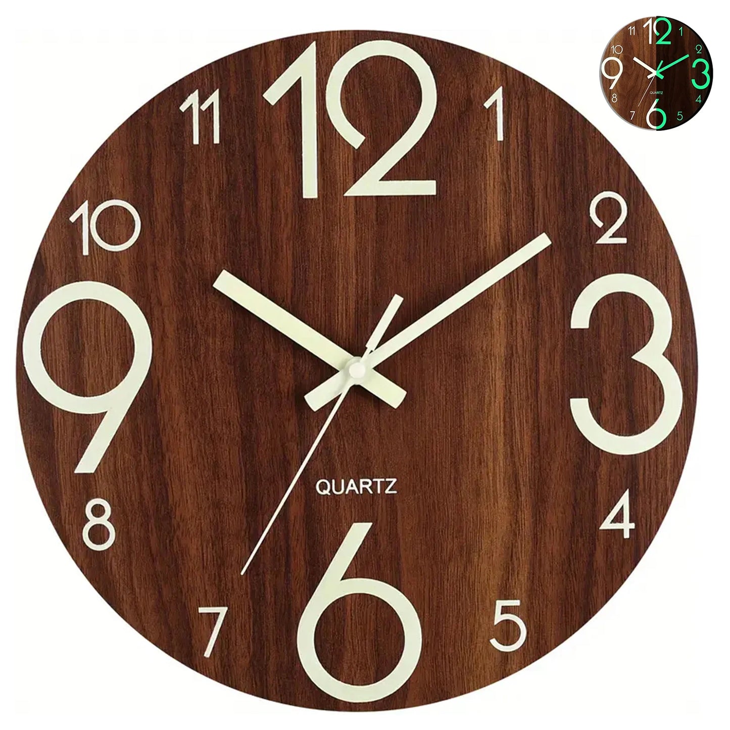 12 Inch Wooden Simple Luminous Wall Clock