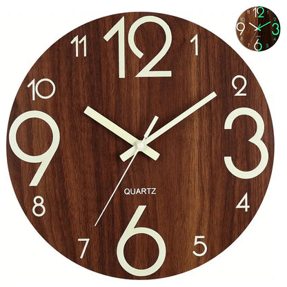 12 Inch Wooden Simple Luminous Wall Clock