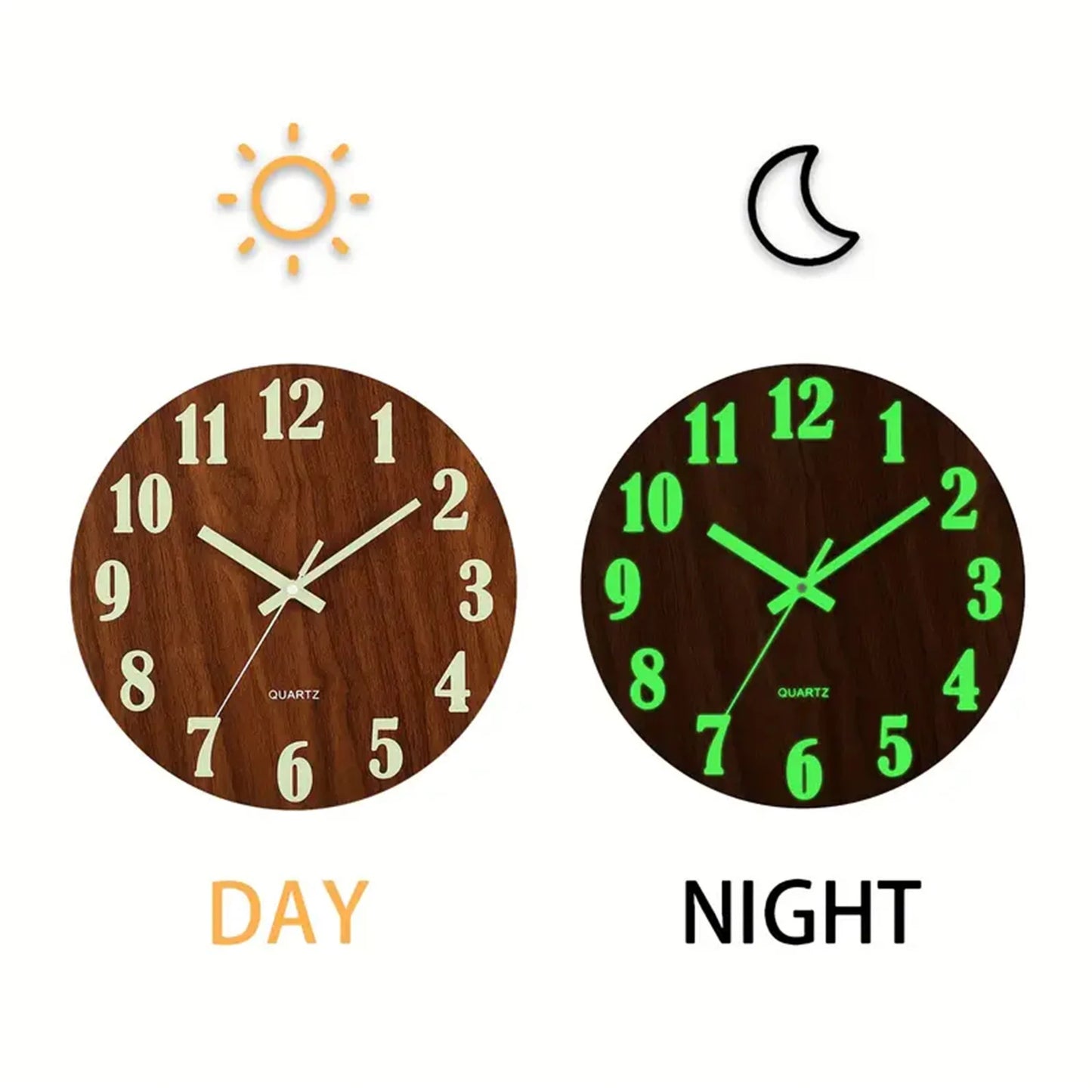12 Inch Wooden Simple Luminous Wall Clock