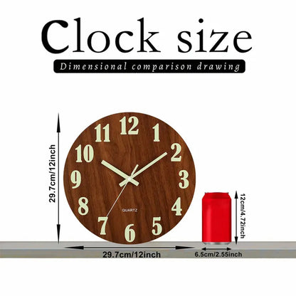 12 Inch Wooden Simple Luminous Wall Clock