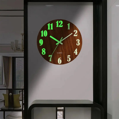 12 Inch Wooden Simple Luminous Wall Clock