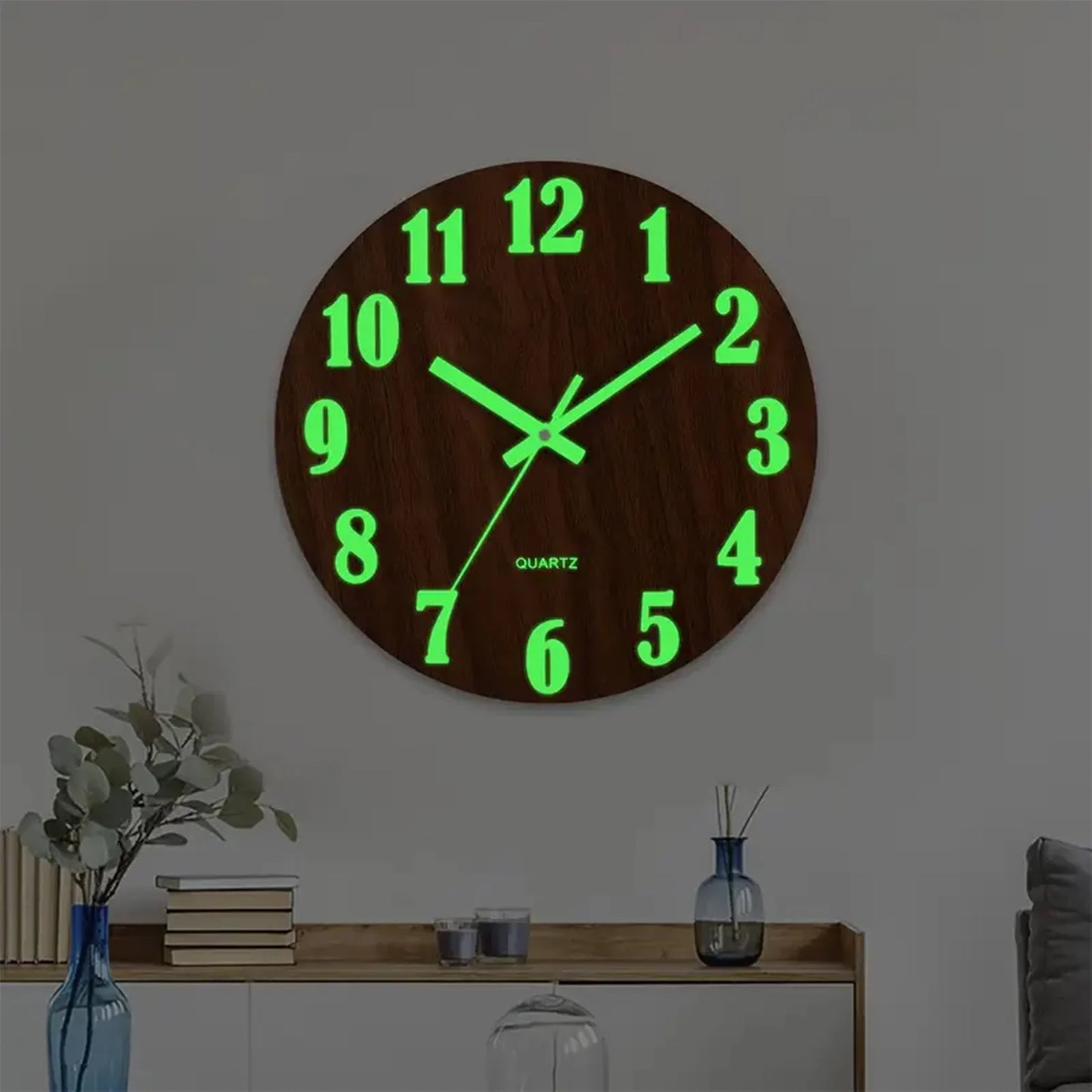 12 Inch Wooden Simple Luminous Wall Clock