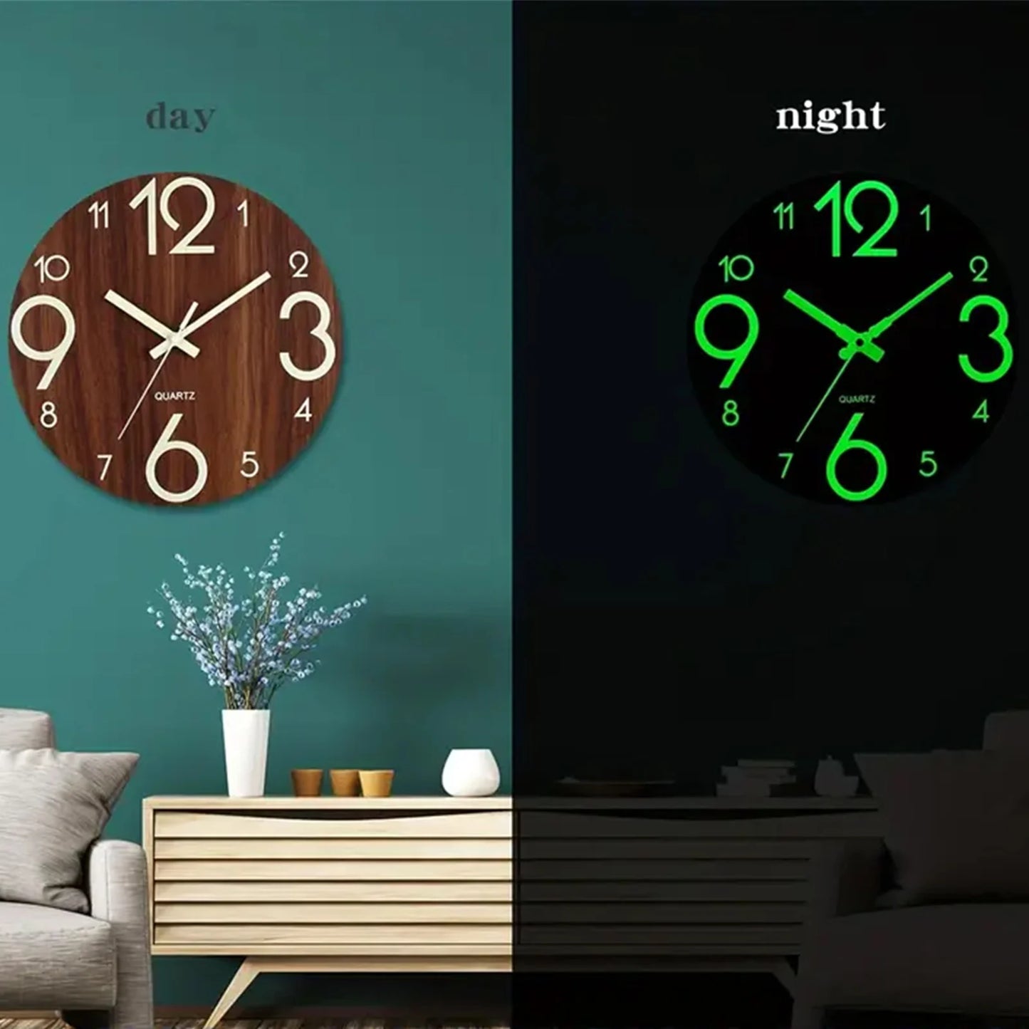 12 Inch Wooden Simple Luminous Wall Clock