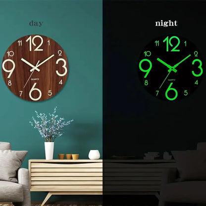 12 Inch Wooden Simple Luminous Wall Clock
