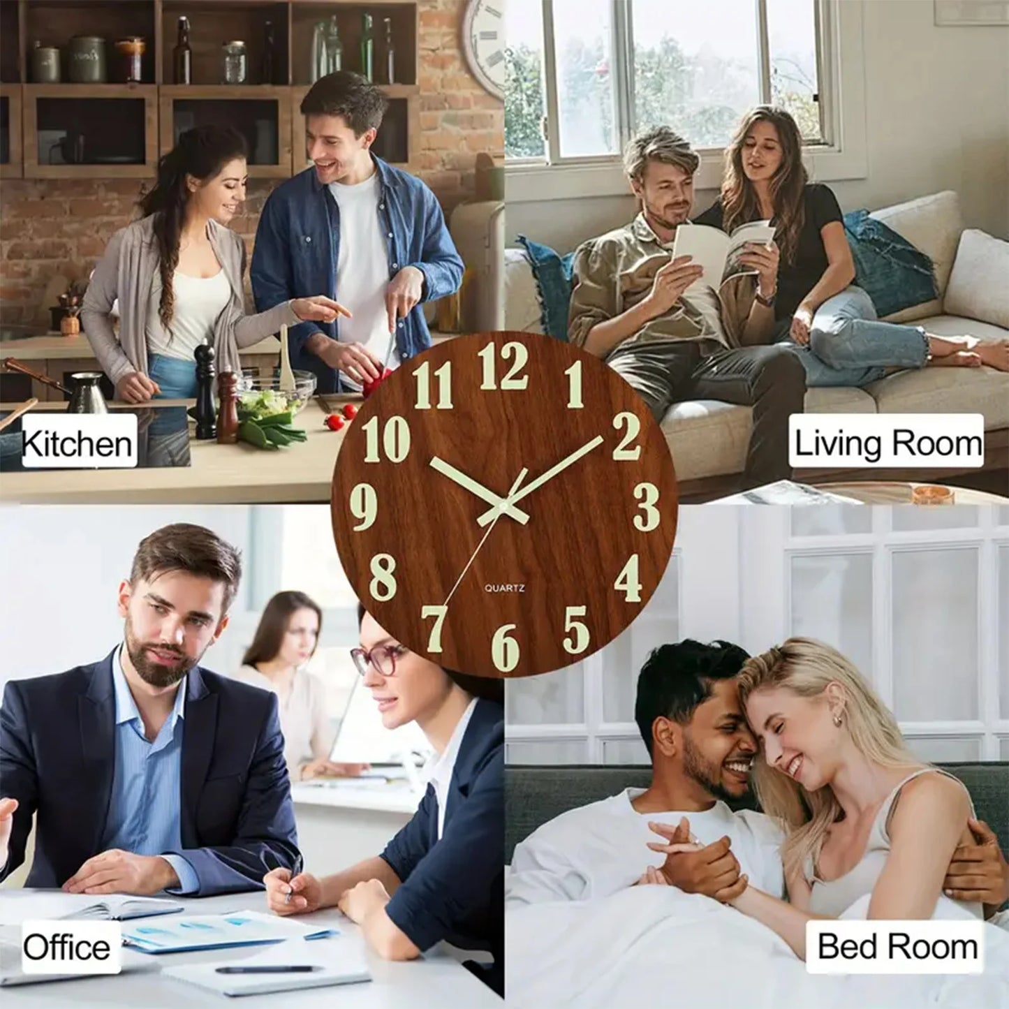 12 Inch Wooden Simple Luminous Wall Clock