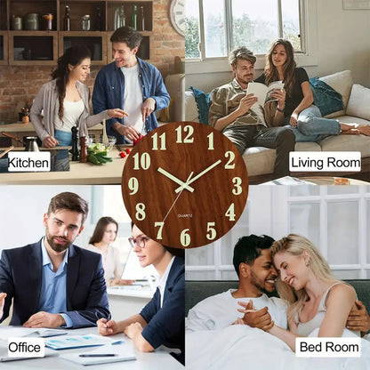 12 Inch Wooden Simple Luminous Wall Clock