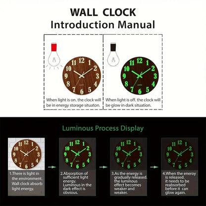 12 Inch Wooden Simple Luminous Wall Clock