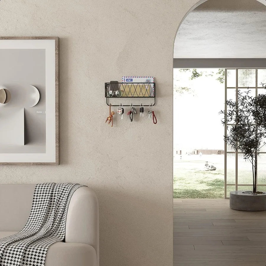 Entryway Mail Holder with Key Hooks