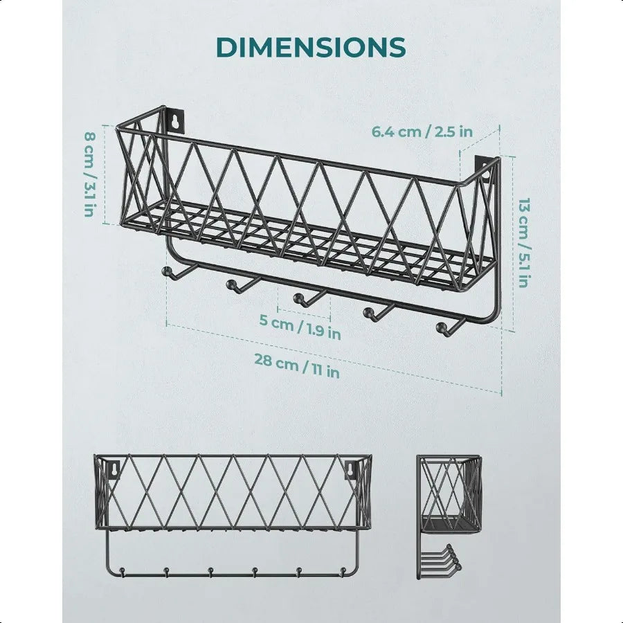 Entryway Mail Holder with Key Hooks
