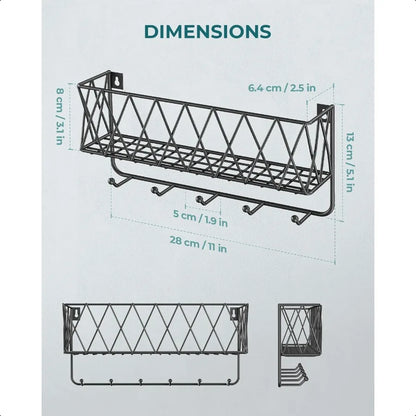 Entryway Mail Holder with Key Hooks