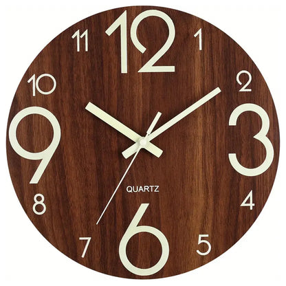 12 Inch Wooden Simple Luminous Wall Clock