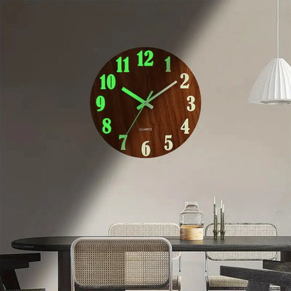 12 Inch Wooden Simple Luminous Wall Clock