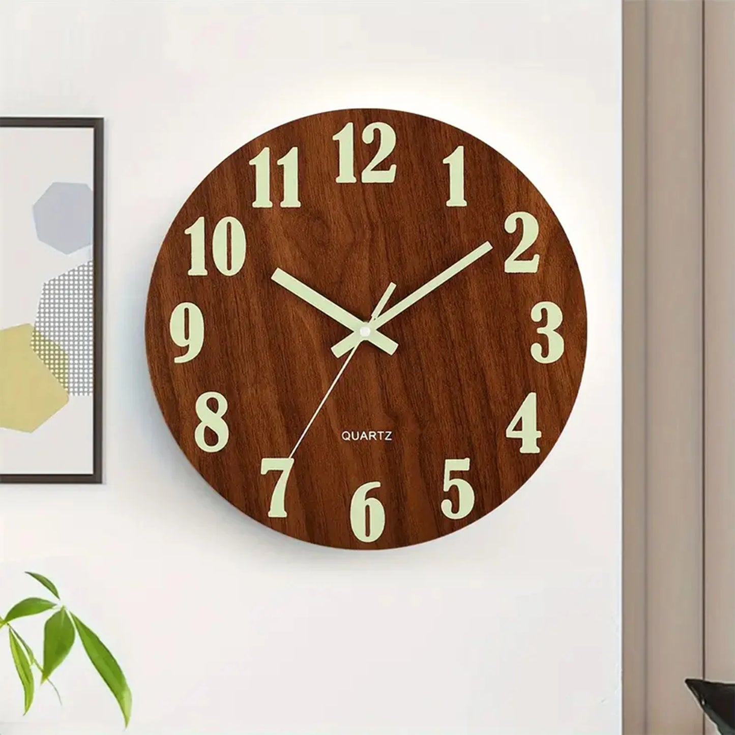 12 Inch Wooden Simple Luminous Wall Clock