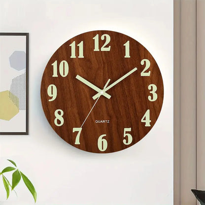 12 Inch Wooden Simple Luminous Wall Clock